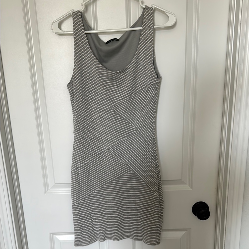 Gray Striped Sleeveless Dress